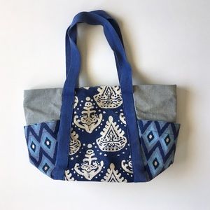 Blossom Boutique Boho Blue Canvas Zipper Tote Bag